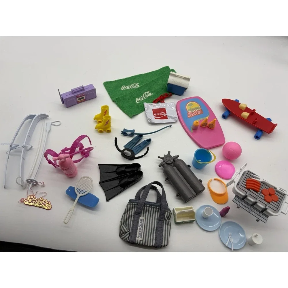 Vintage 80s 90s Barbie Sports Surfing Scuba Swim Accessories Beach Coke Lot‎